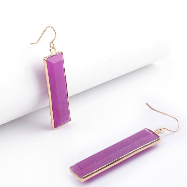 Natural Stone Rectangle Dangle Long Earrings
