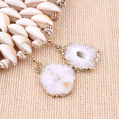 Natural White Drusy Stone Fringe Dangle Earrings