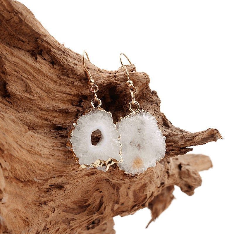 Natural White Drusy Stone Fringe Dangle Earrings