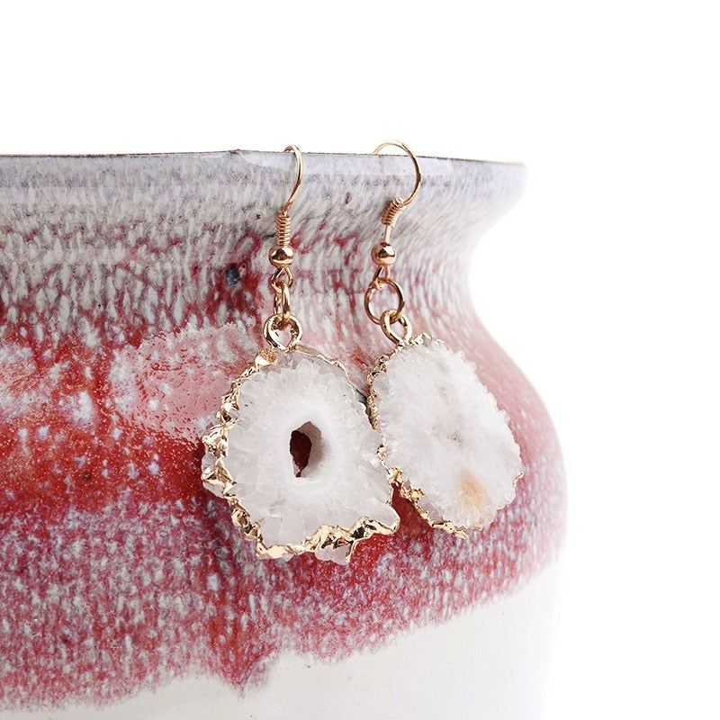 Natural White Drusy Stone Fringe Dangle Earrings