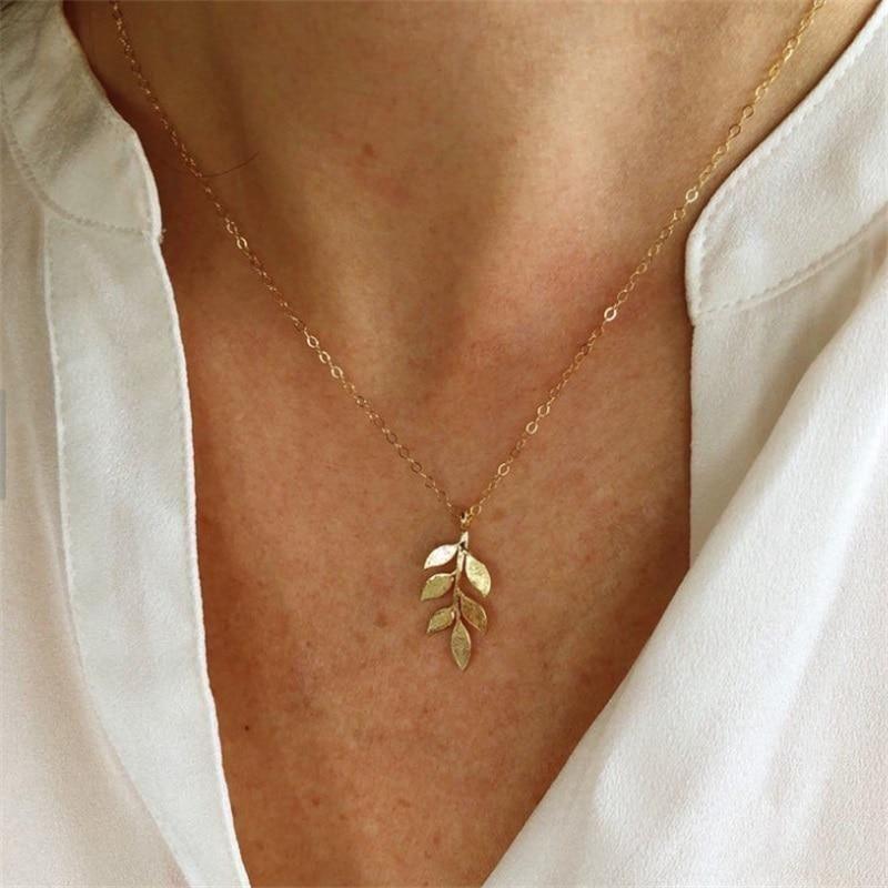 Necklaces Golden Minimalist Long Leaves