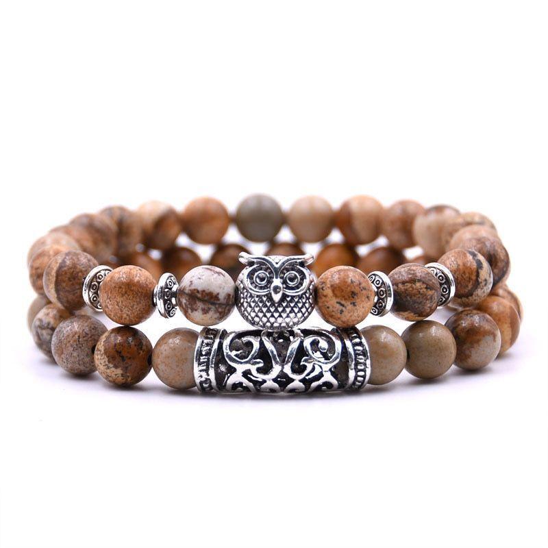 Owl Bracelet Stone Bracelets Men Women Set