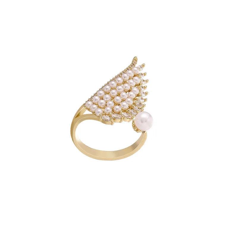 Pearl Zircon Wing Shape Opening Finger Rings