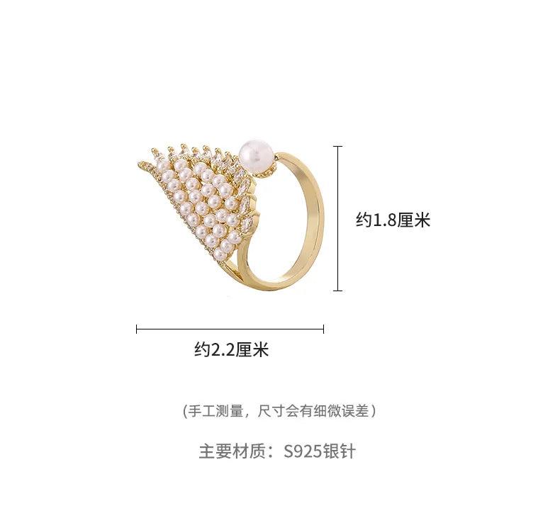 Pearl Zircon Wing Shape Opening Finger Rings