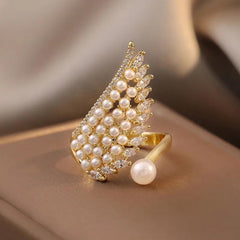 Pearl Zircon Wing Shape Opening Finger Rings