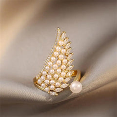 Pearl Zircon Wing Shape Opening Finger Rings