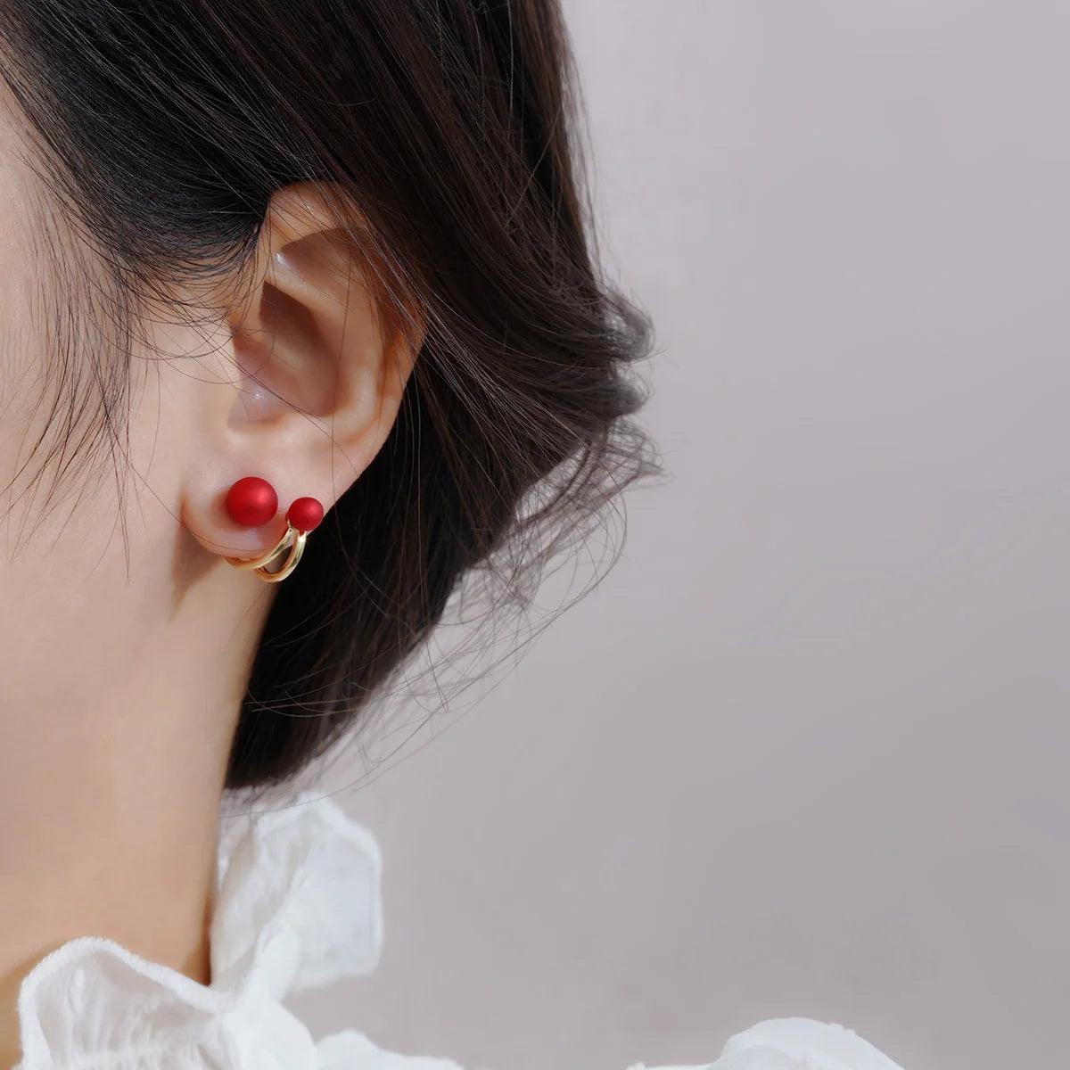 Red Pearl Multi Wearing Method Stud Earrings