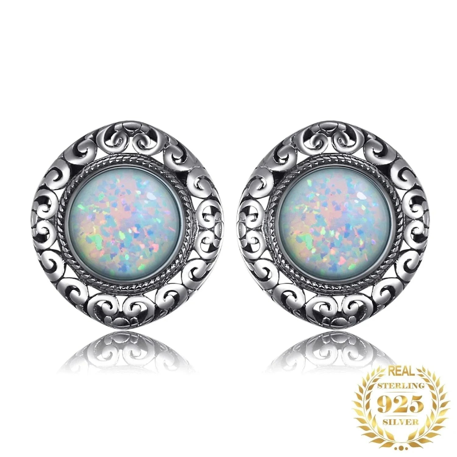 Round Gemstone 925 Sterling Silver Earrings