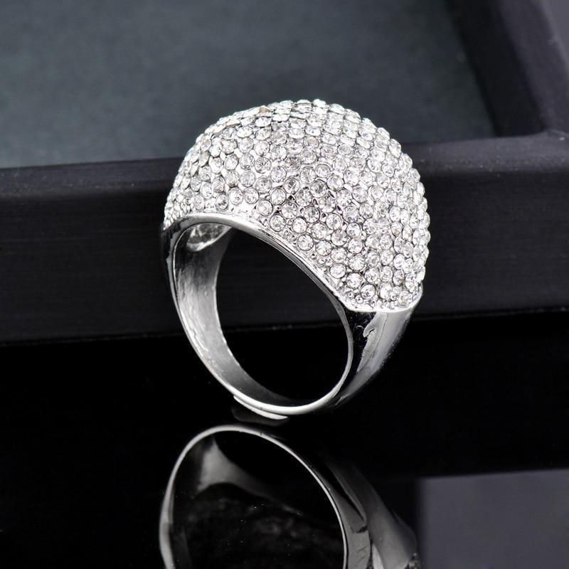 Shiny Big Full Crystal Silver Finger Rings