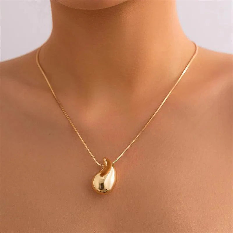 Simple Golden Pea Stainless Steel Short Necklace