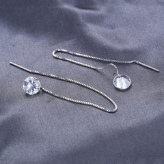 Simulated Diamond 925 Sterling Silver Long Earrings