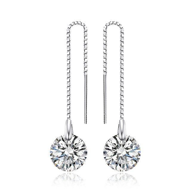 Simulated Diamond 925 Sterling Silver Long Earrings