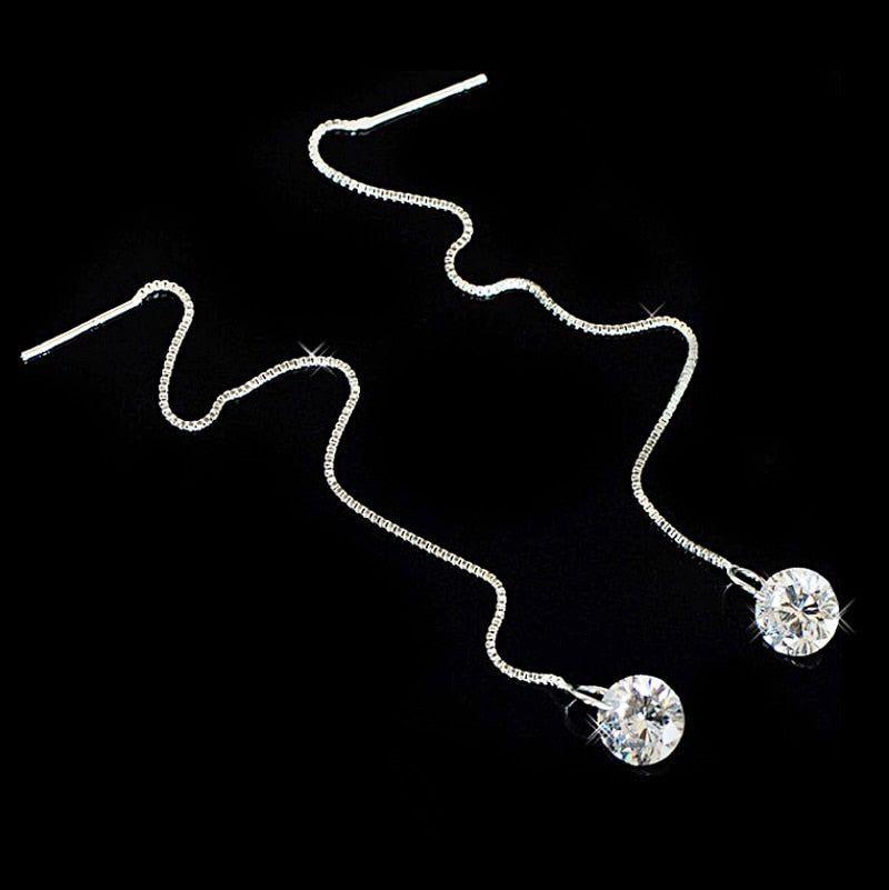 Simulated Diamond 925 Sterling Silver Long Earrings