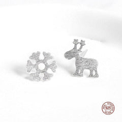 Snowflake Elk 925 Sterling Silver Mini Cute Earrings