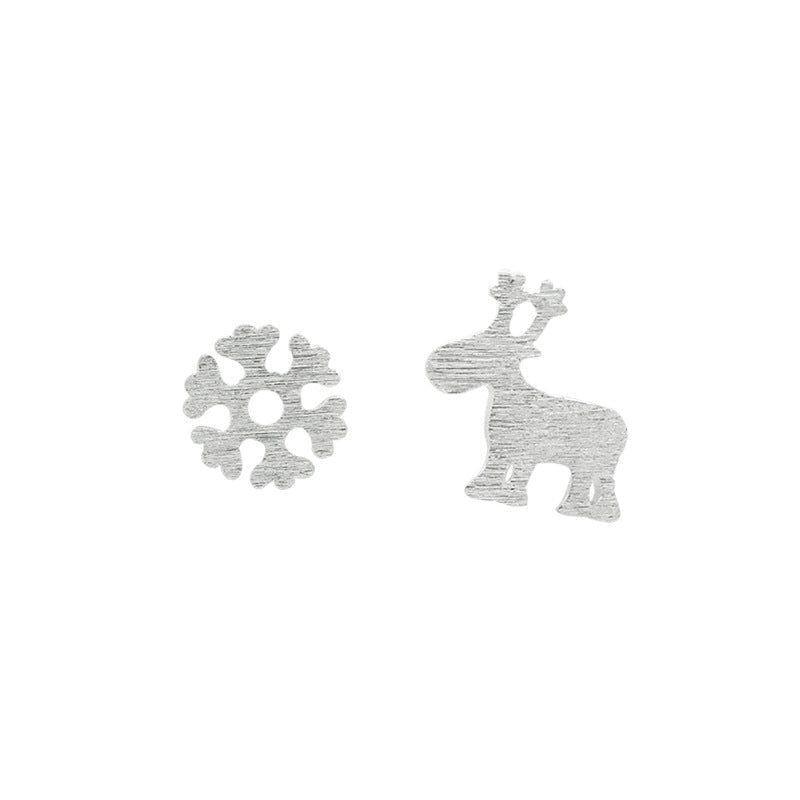 Snowflake Elk 925 Sterling Silver Mini Cute Earrings