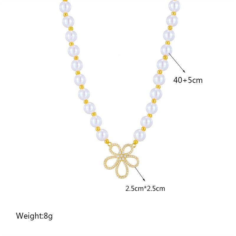 Stainless Steel Cutout Rhinestone Flower Pendant Necklace