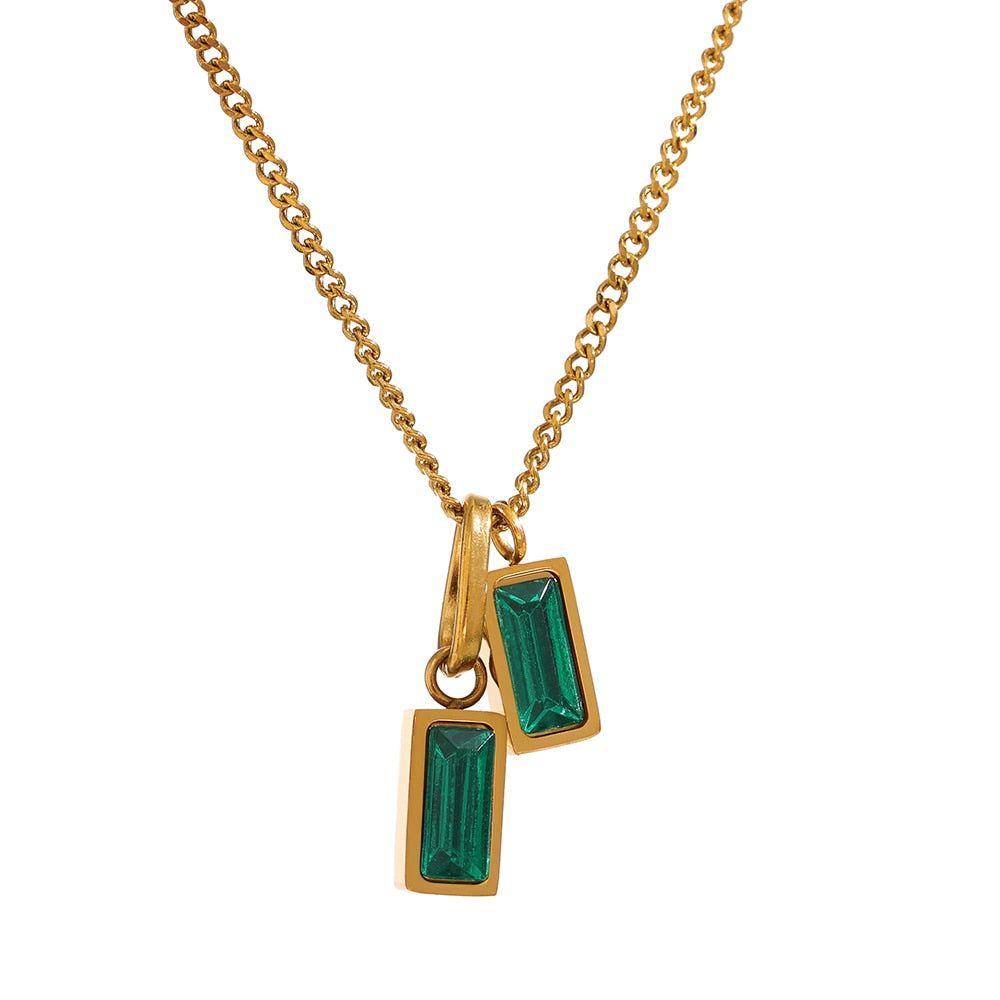 Stainless Steel Green Cubic Zirconia Pendant Necklace