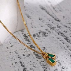 Stainless Steel Green Cubic Zirconia Pendant Necklace