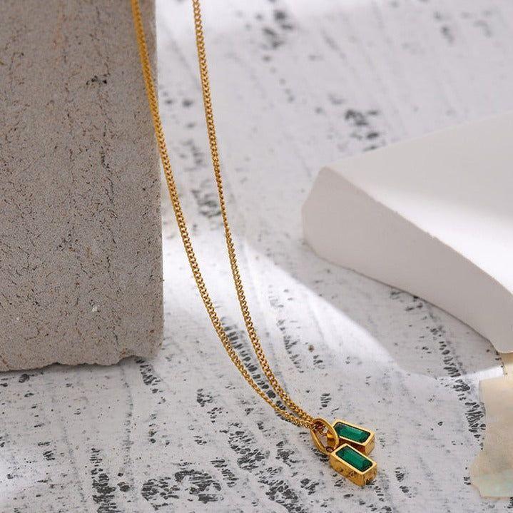 Stainless Steel Green Cubic Zirconia Pendant Necklace