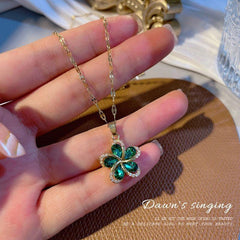 Stainless Steel Green Zircon Flowers Pendant Necklace