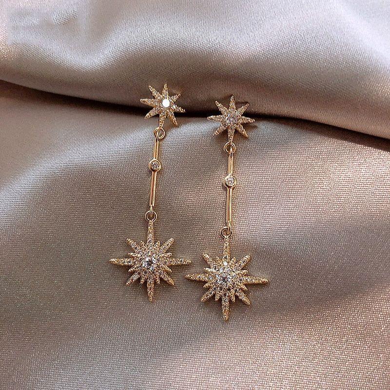 Star Crystal Long Earrings