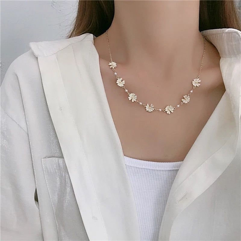 Sweet White Flowers Bracelets Necklaces Rings Earrings Set