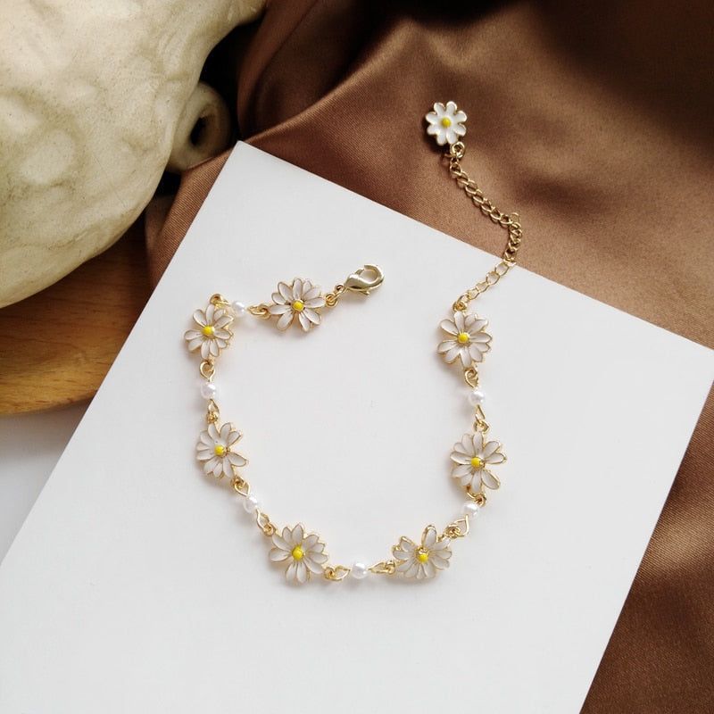 Sweet White Flowers Bracelets Necklaces Rings Earrings Set