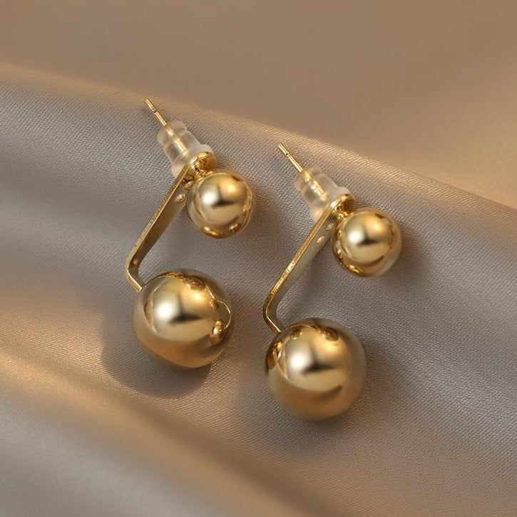 Temperament Metal Double Ball Earrings