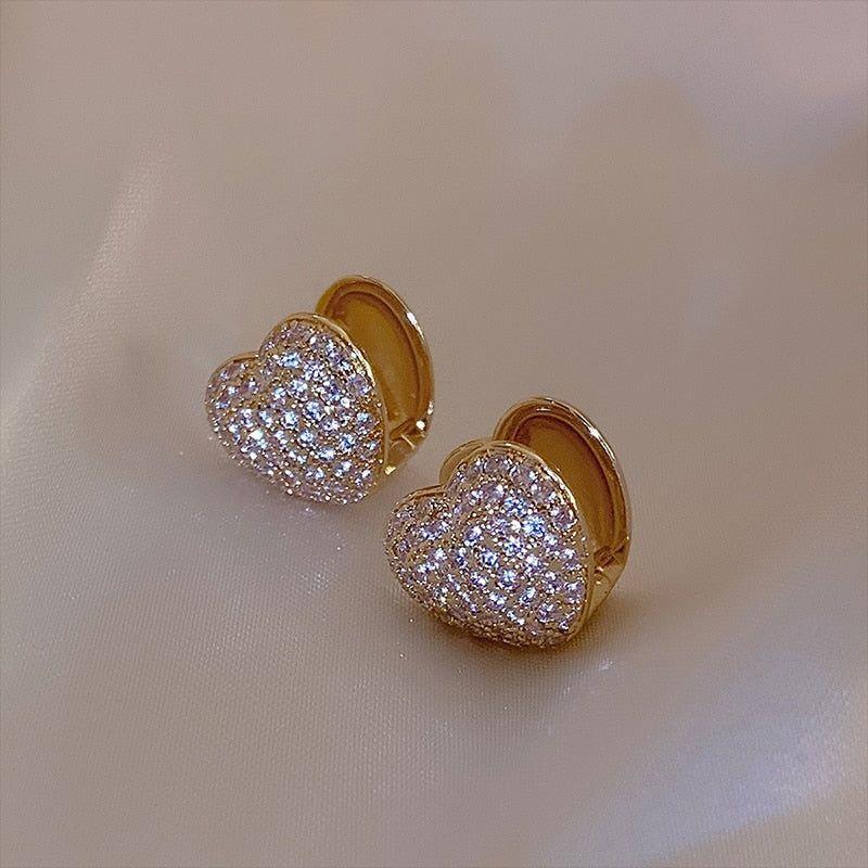 Two Side Design With Zircon Gold Heart-Shaped Earrings