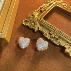 Two Side Design With Zircon Gold Heart-Shaped Earrings