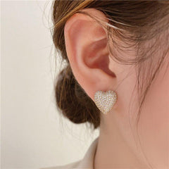 Two Side Design With Zircon Gold Heart-Shaped Earrings