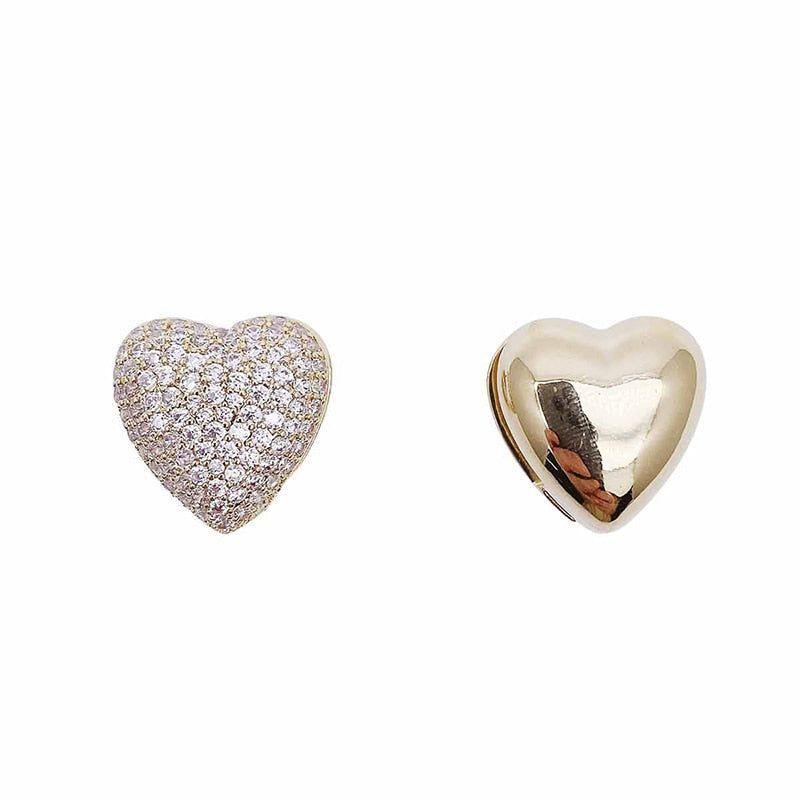 Two Side Design With Zircon Gold Heart-Shaped Earrings