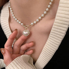 Heart Shaped Simulated Pearl Necklace