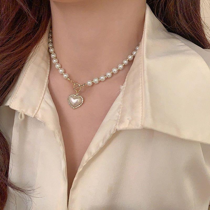 Heart Shaped Simulated Pearl Necklace