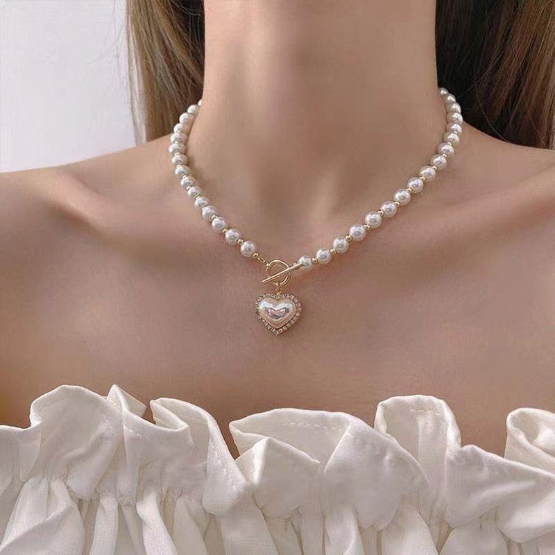 Heart Shaped Simulated Pearl Necklace