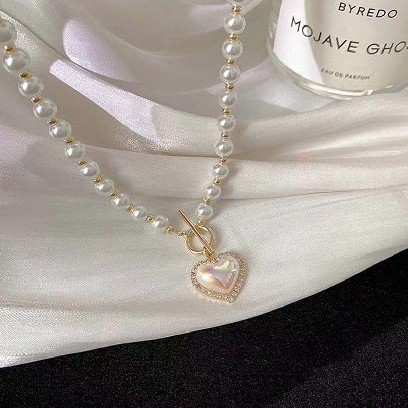 Heart Shaped Simulated Pearl Necklace