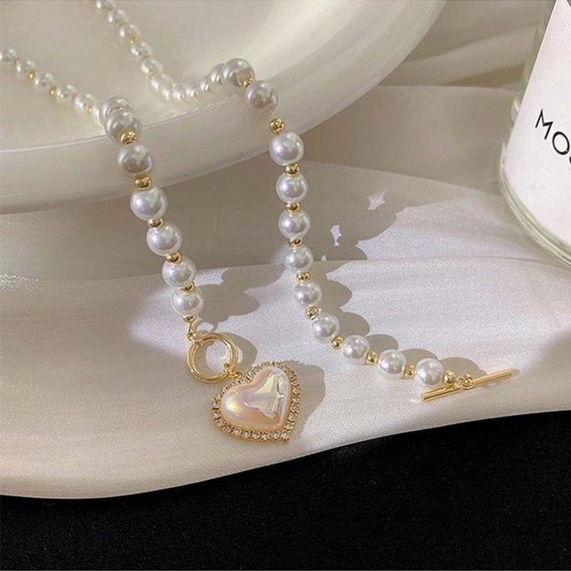 Heart Shaped Simulated Pearl Necklace