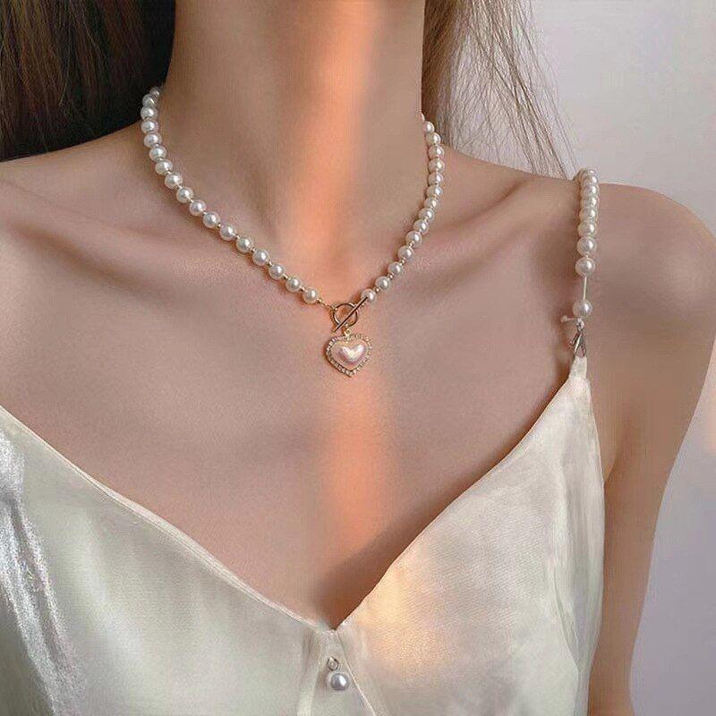 Heart Shaped Simulated Pearl Necklace