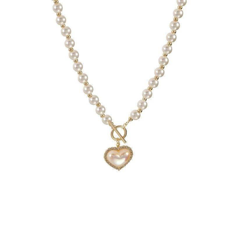 Heart Shaped Simulated Pearl Necklace