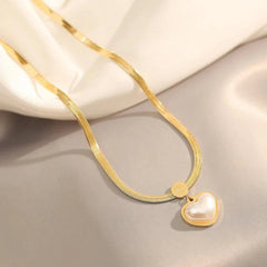 WB125 Pearl Heart Pendant Stainless Steel Necklace