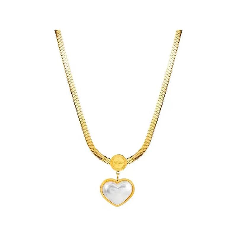 WB125 Pearl Heart Pendant Stainless Steel Necklace