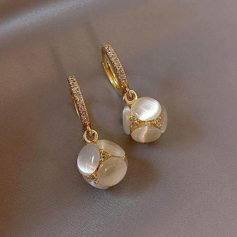 White Opals Ball Earrings