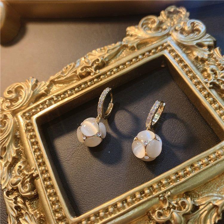 White Opals Ball Earrings