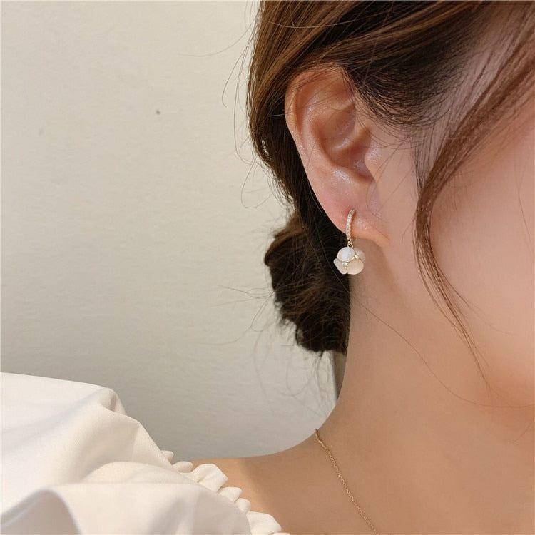 White Opals Ball Earrings