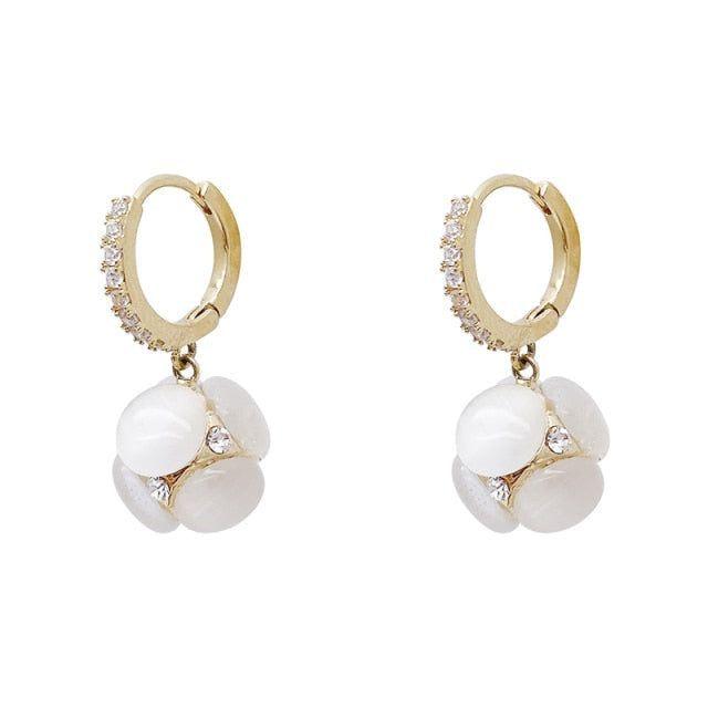 White Opals Ball Earrings