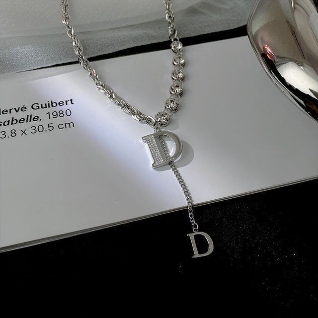 Zircon D Letter Long Necklaces