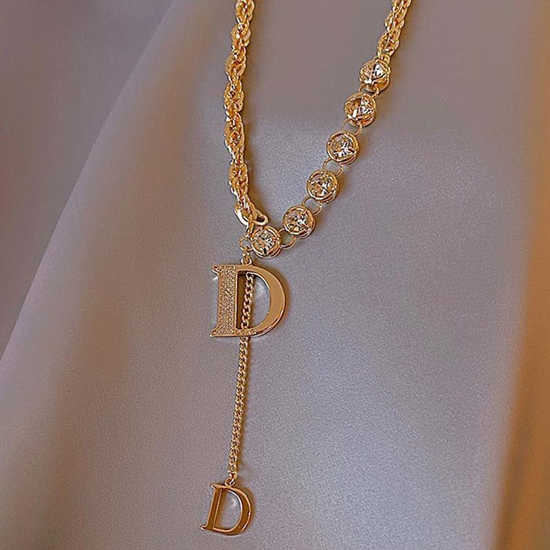 Zircon D Letter Long Necklaces