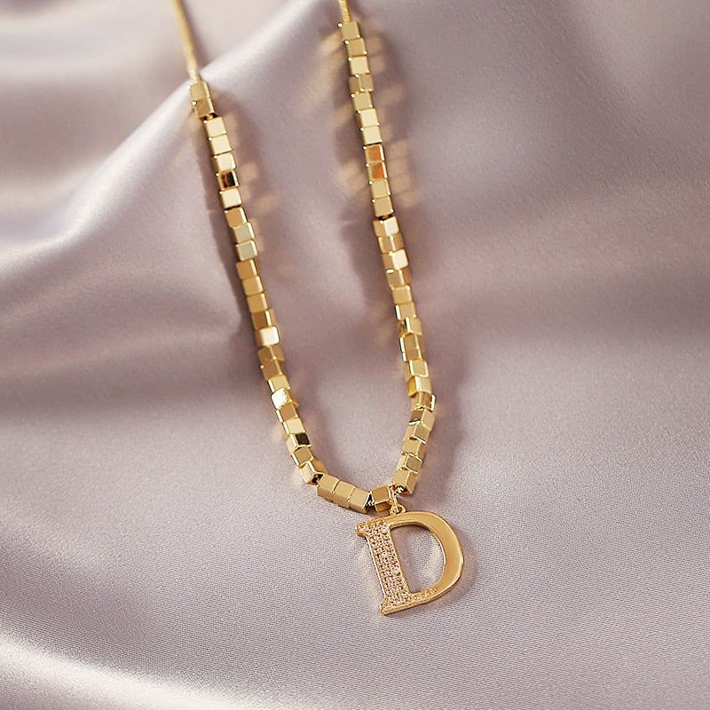 Zircon D Letter Long Necklaces