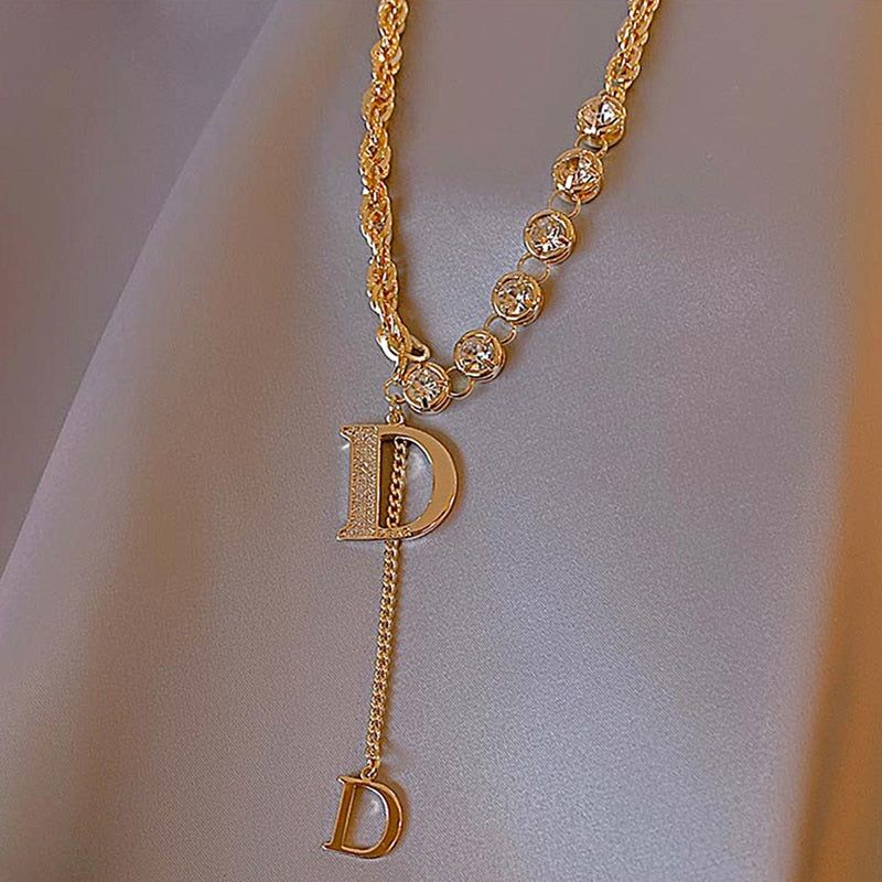 Zircon D Letter Long Necklaces