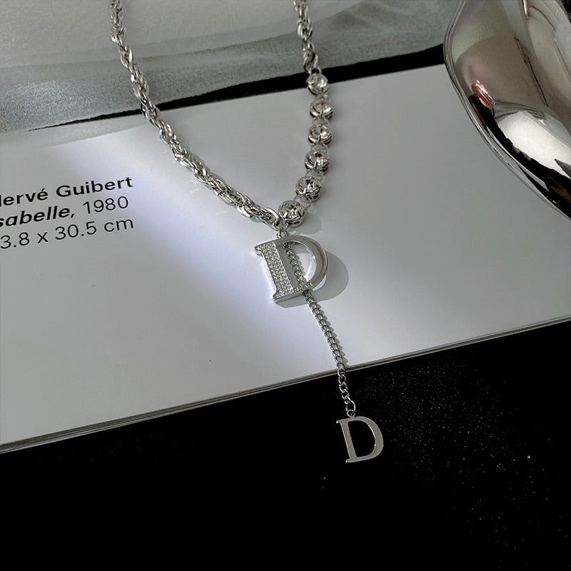 Zircon D Letter Long Necklaces